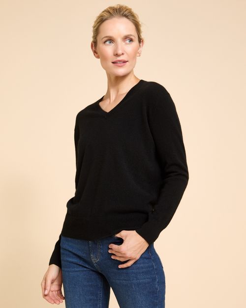 Paul Costelloe Living Studio Black 100% Cashmere V-Neck Jumper