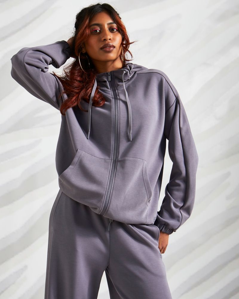 Helen Steele Grey Modal Rib Mix Zip Through Hoodie Dunnes Stores