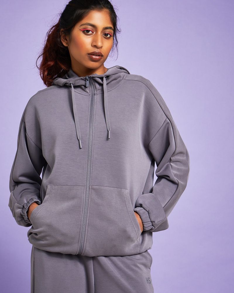 Helen Steele Grey Modal Rib Mix Zip Through Hoodie Dunnes Stores