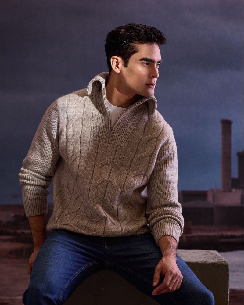 Mens half zip chunky jumper sale