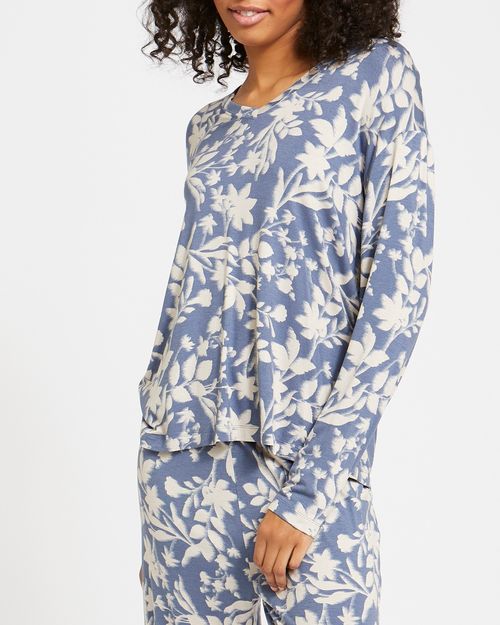 Long-Sleeved Viscose Print Pyjama Top