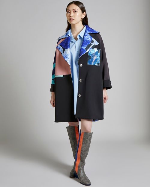 Joanne Hynes Sylvia Moonlight Thistle Print Reversible Oversized Jersey Coat