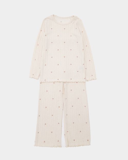 Ribbed Heart Print Snit Pyjama Set (3-14 Years)