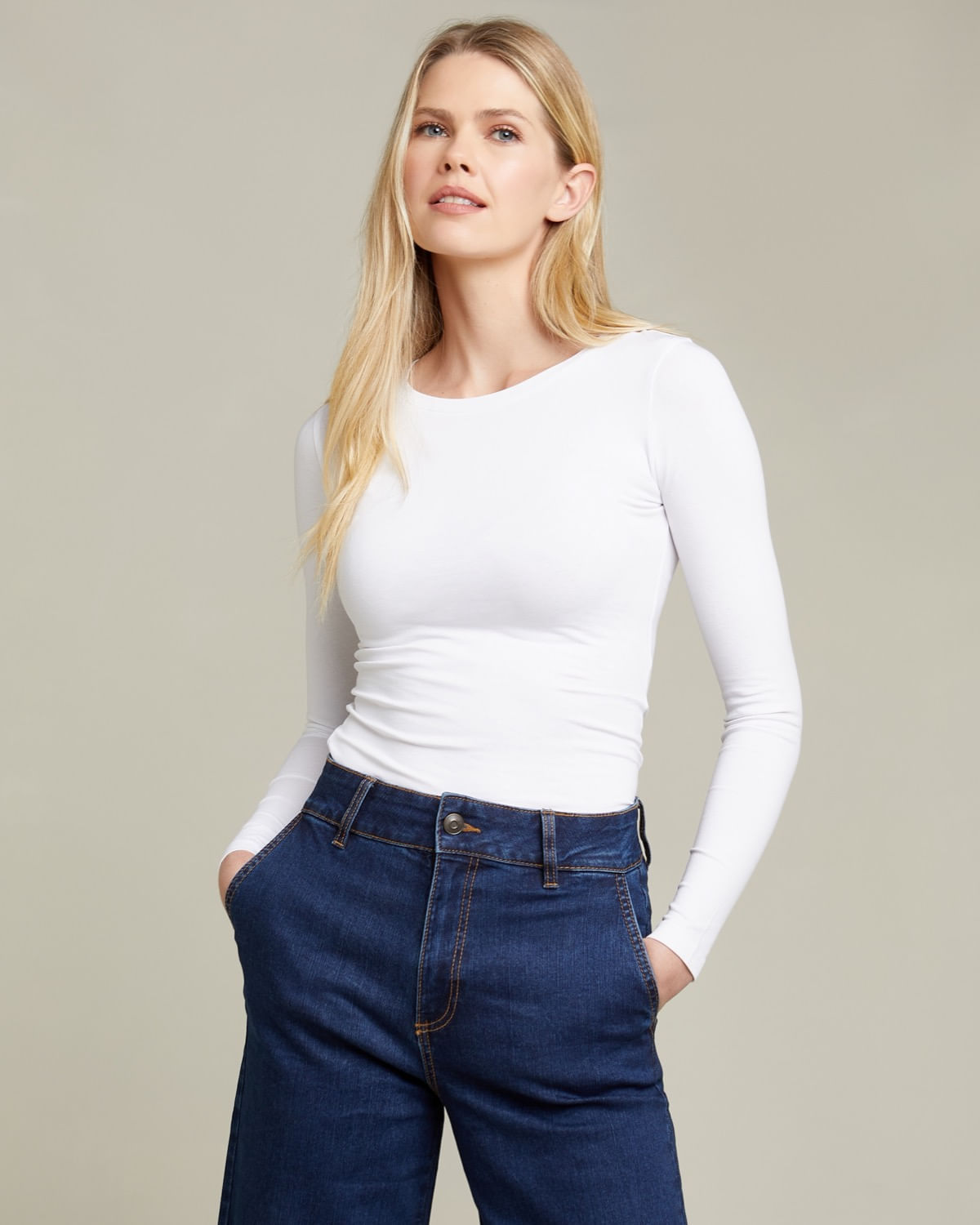 Long-Sleeved Stretch Crew Neck Top Dunnes Stores