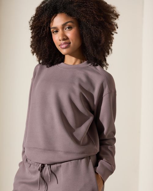 Soft Ribbed Crew Neck Sweatshirt