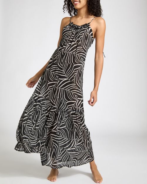 Ruffle Back Printed Beach Dress