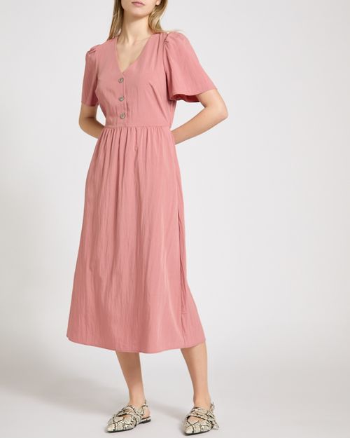 V-Neck Button Midi Dress