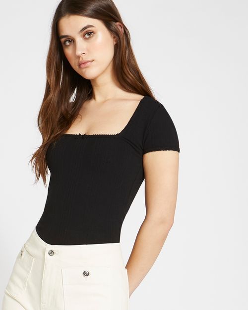 Savida Rib Short Sleeve Square Neck Top