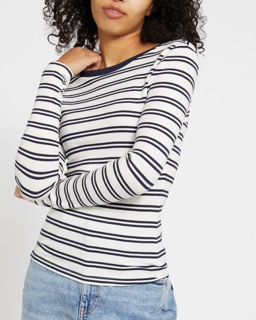 Long Sleeve Stripe Ribbed Top