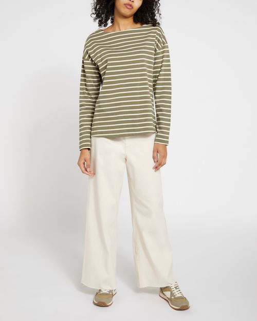 Long Sleeve Wide Neck Stripe Top