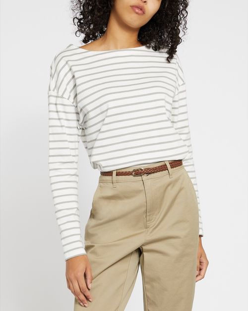 Long Sleeve Wide Neck Stripe Top