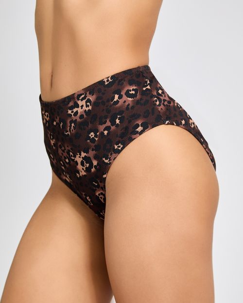 Leopard Print Ribbed Bikini Briefs