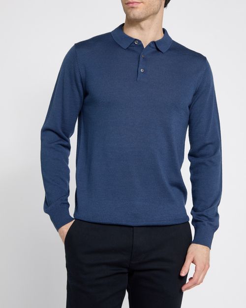 Merino Button Down Long Sleeve Polo Shirt