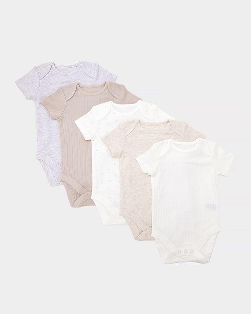 Neutral Cotton Bodysuits - Pack Of 5 (Newborn-12 Months)