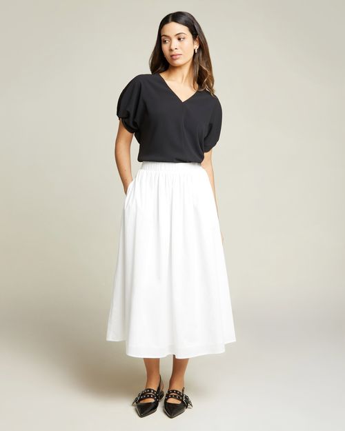 Cotton Poplin A-Line Midi Skirt