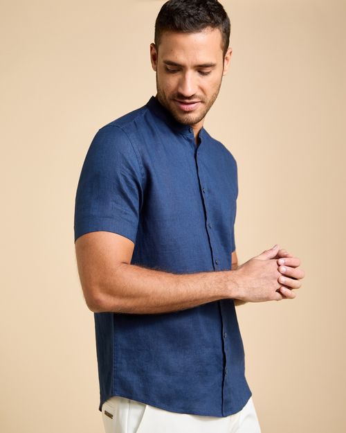 Paul Costelloe Living Men Short Sleeve Linen Grandad Shirt