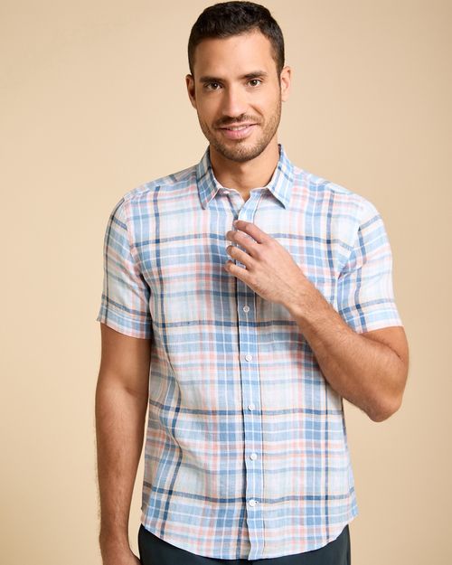 Paul Costelloe Living Men Short Sleeve Linen Check Shirt