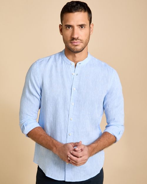 Paul Costelloe Living Men Long Sleeve Linen Grandad Shirt