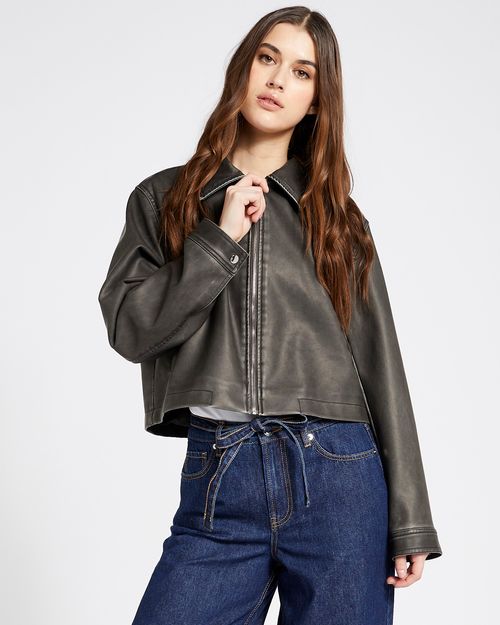 Savida Mia PU Collar Oversized Jacket