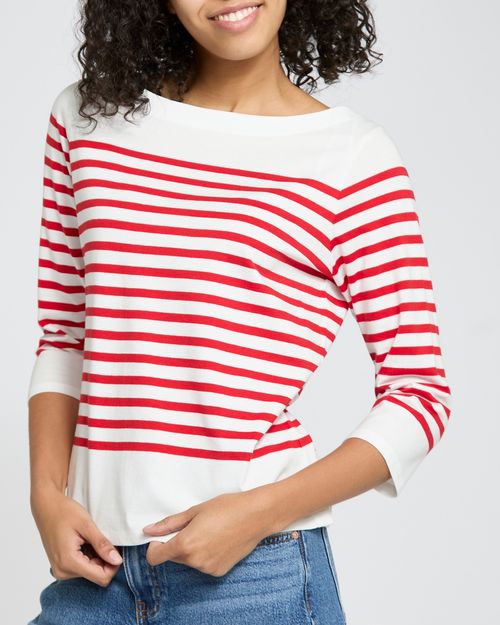 Long Sleeve Stripe Boat Neck T-Shirt