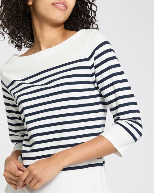 Long Sleeve Stripe Boat Neck Top