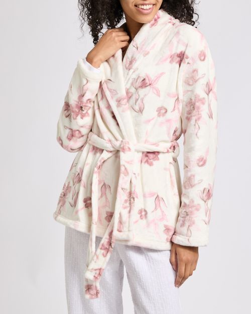 Short Fleece Tie Waist Bed Jacket