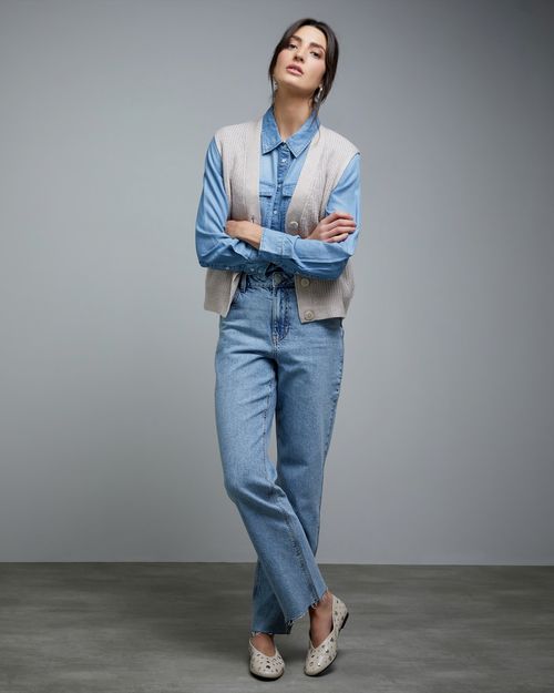 High Rise Full Length Straight Jeans