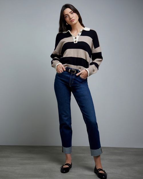 High Rise Turn Up Slim Jeans