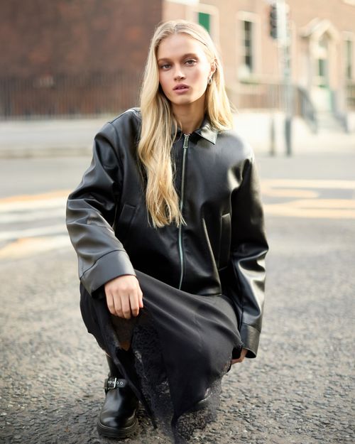 Savida PU Leather Black Cropped Jacket