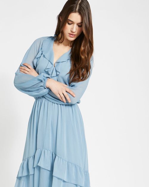 Savida Mia Blue Long-Sleeved Ruffle Midi Dress