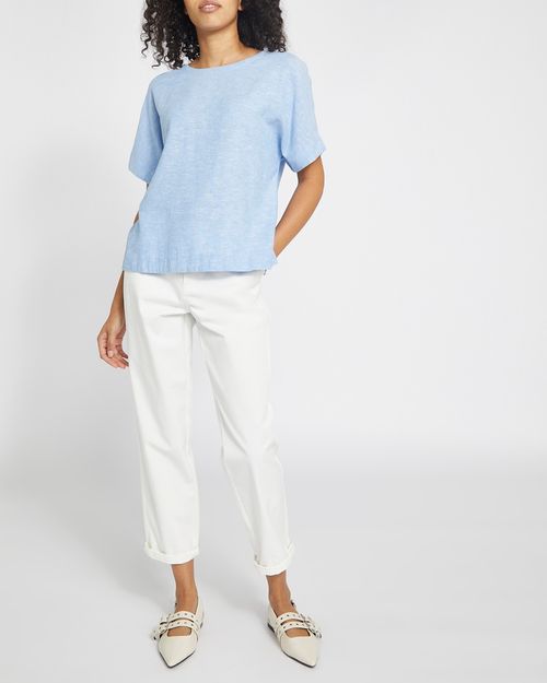 Short-Sleeved Linen Blend Top