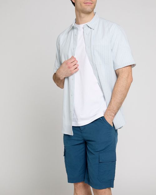 Short-Sleeve Linen Blend Stripe Shirt