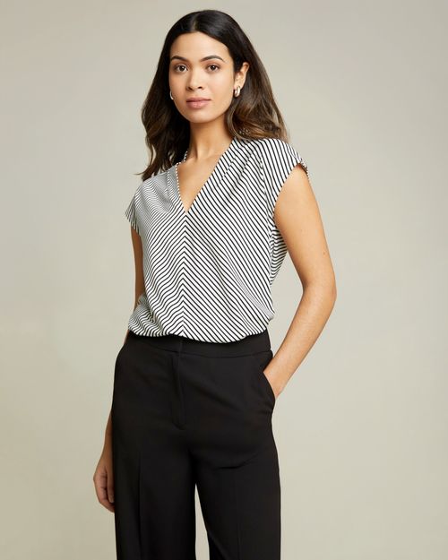 Draped V-Neck Short-Sleeved Jersey Top