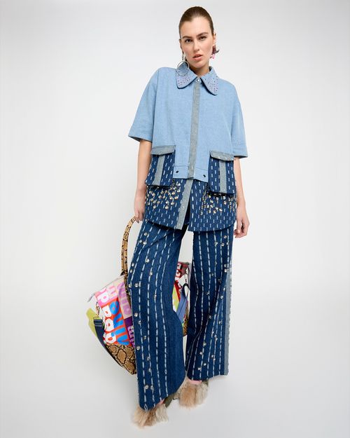 Joanne Hynes Double Denim Two-Way Wear Crystal Embellished Shirt