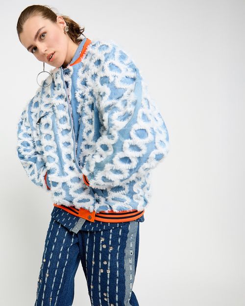 Joanne Hynes 'Dopa-Mine' Faux Feather Soft Wash Denim And Velvet Bomber Jacket