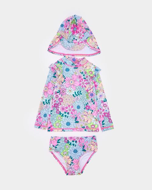 Three-Piece Floral Rash Guard Set (9 Months-6 Years)