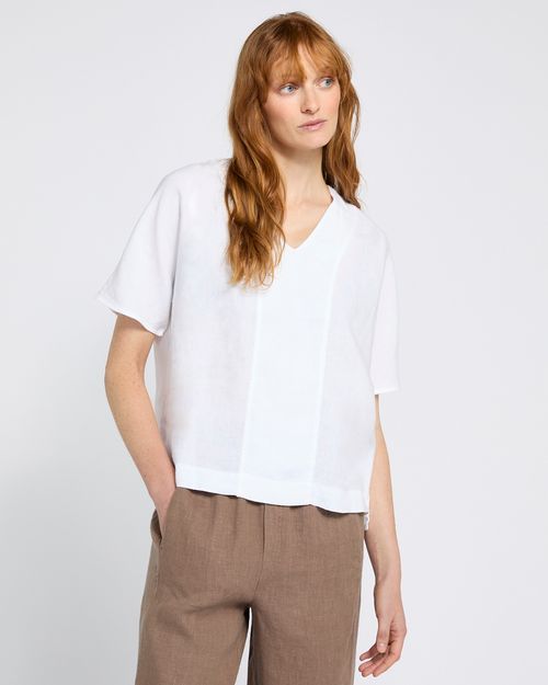 Carolyn Donnelly The Edit V-Neck White Linen Top