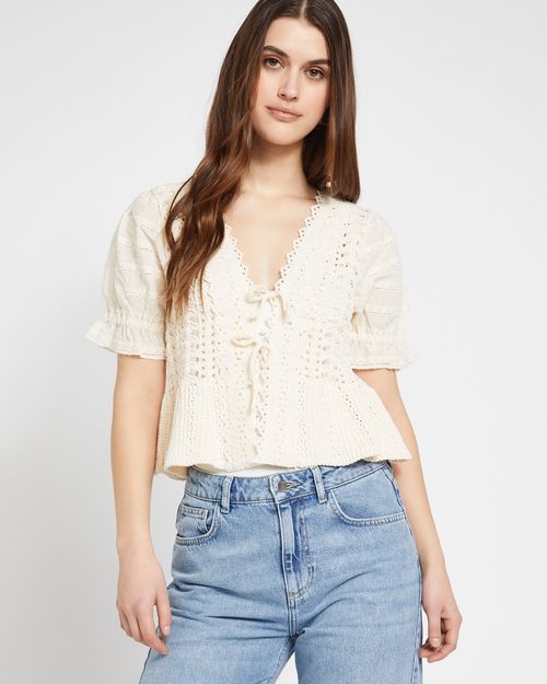 Savida Embroidered Sleeve Crochet Cardigan