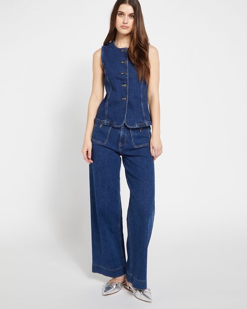 Savida Crew Neck Denim Waistcoat