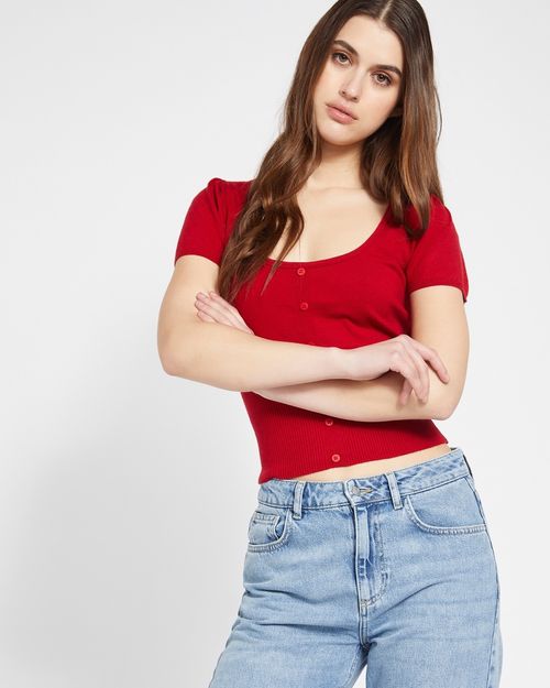 Savida Red Button-Through Top