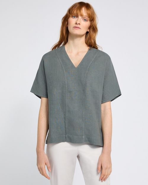 Carolyn Donnelly The Edit V-Neck Khaki Linen Top