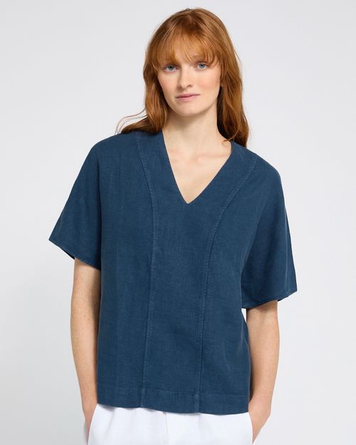 Carolyn Donnelly The Edit V-Neck Blue Linen Top