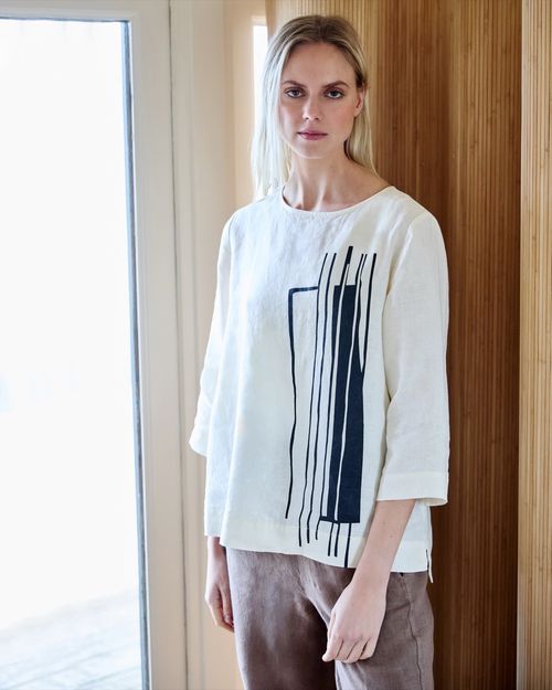 Carolyn Donnelly The Edit Placement Print Linen Top