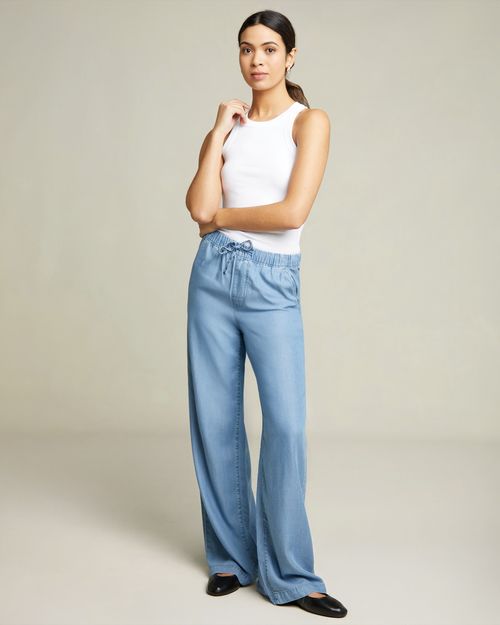 High Rise Wide Leg Drawstring Lyocell Jeans