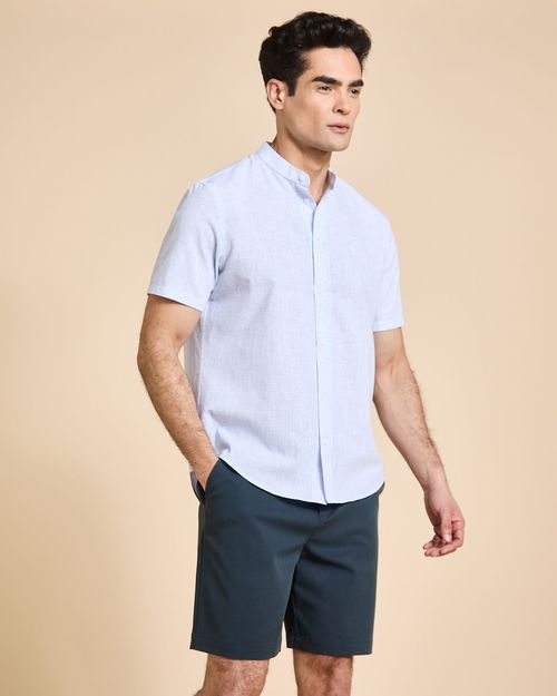Paul Costelloe Living Men Check Grandad Collar Shirt