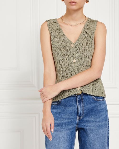 Gallery Cotton Blend V-Neck Waistcoat Top