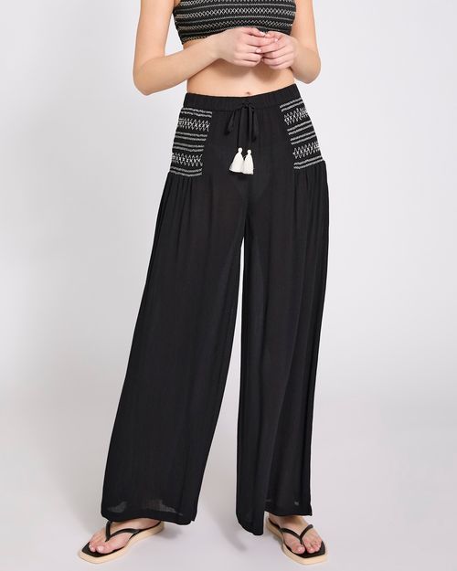 Viscose Crinkle Embroidered Palazzo Trousers