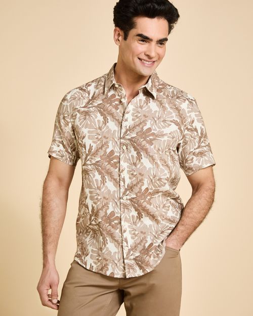 Paul Costelloe Living Men Short Sleeve Linen Print Shirt