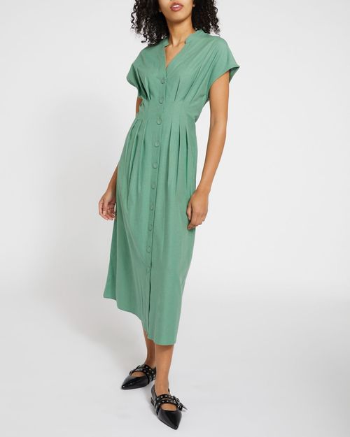 Button Front Midi Dress