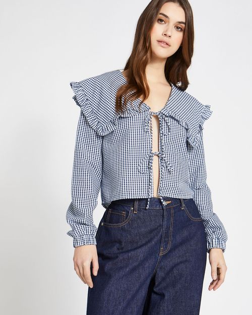 Savida Mia Gingham Collar Tie Blouse